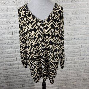 Cato Est 1946 Plus 22W 24W Black White Watercolor V-Neck Long Sleeve Top WAT23E